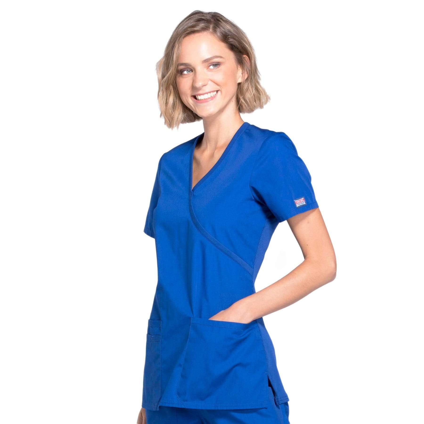 Cherokee Scrubs Top Cherokee Workwear WW650 Scrubs Top Women's Mock Wrap Galaxy Blue