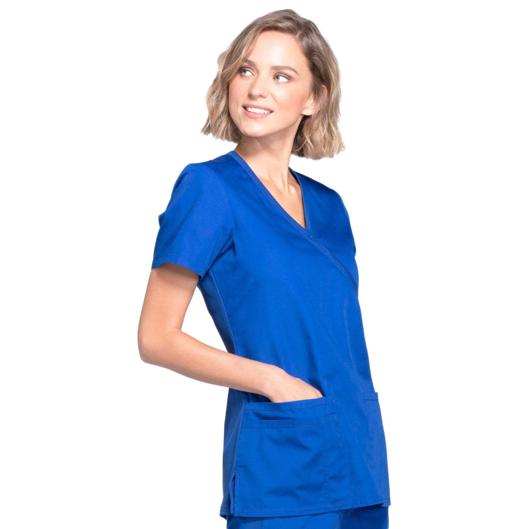 Cherokee Scrubs Top Cherokee Workwear WW650 Scrubs Top Women's Mock Wrap Galaxy Blue