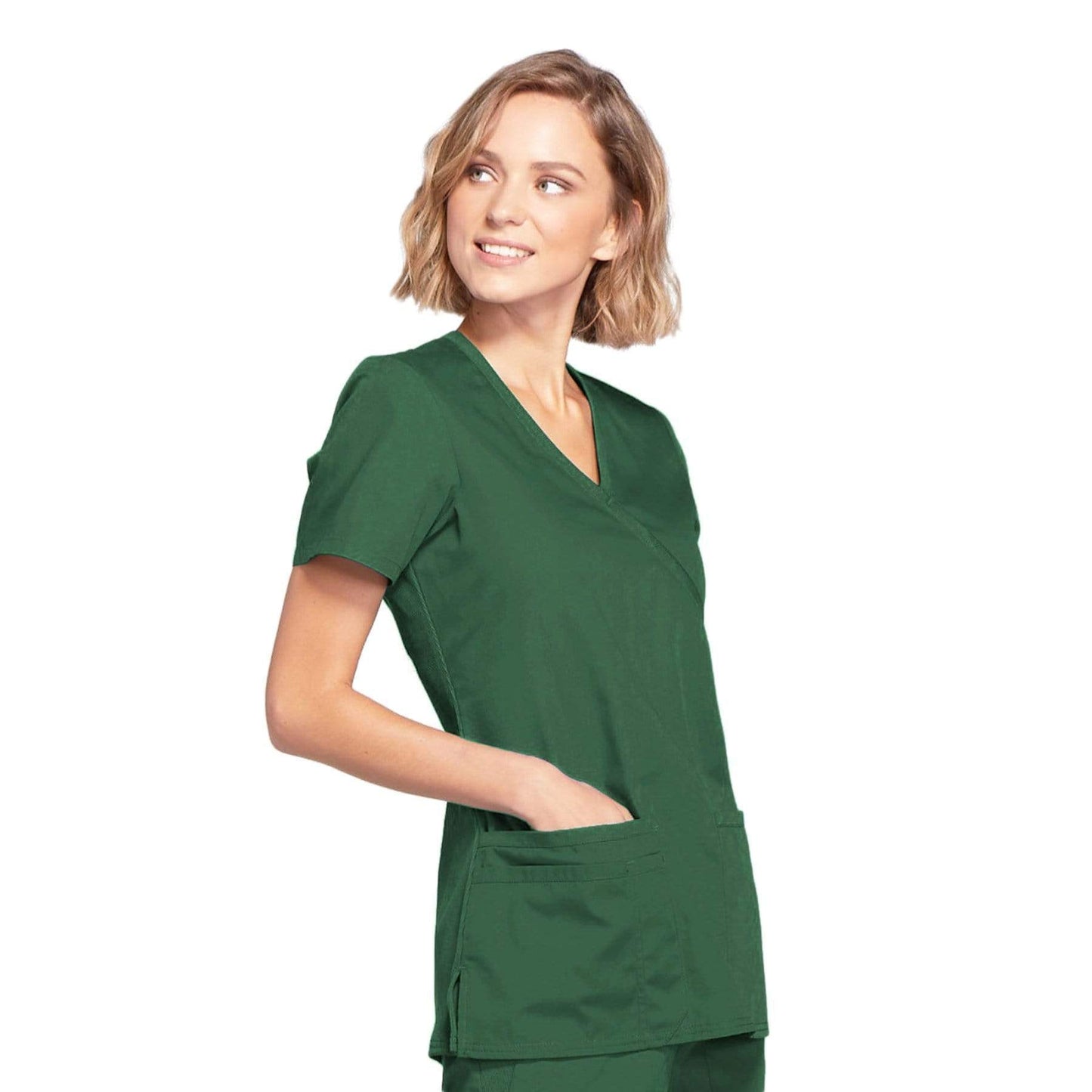 Cherokee Scrubs Top Cherokee Workwear WW650 Scrubs Top Women's Mock Wrap Hunter Green