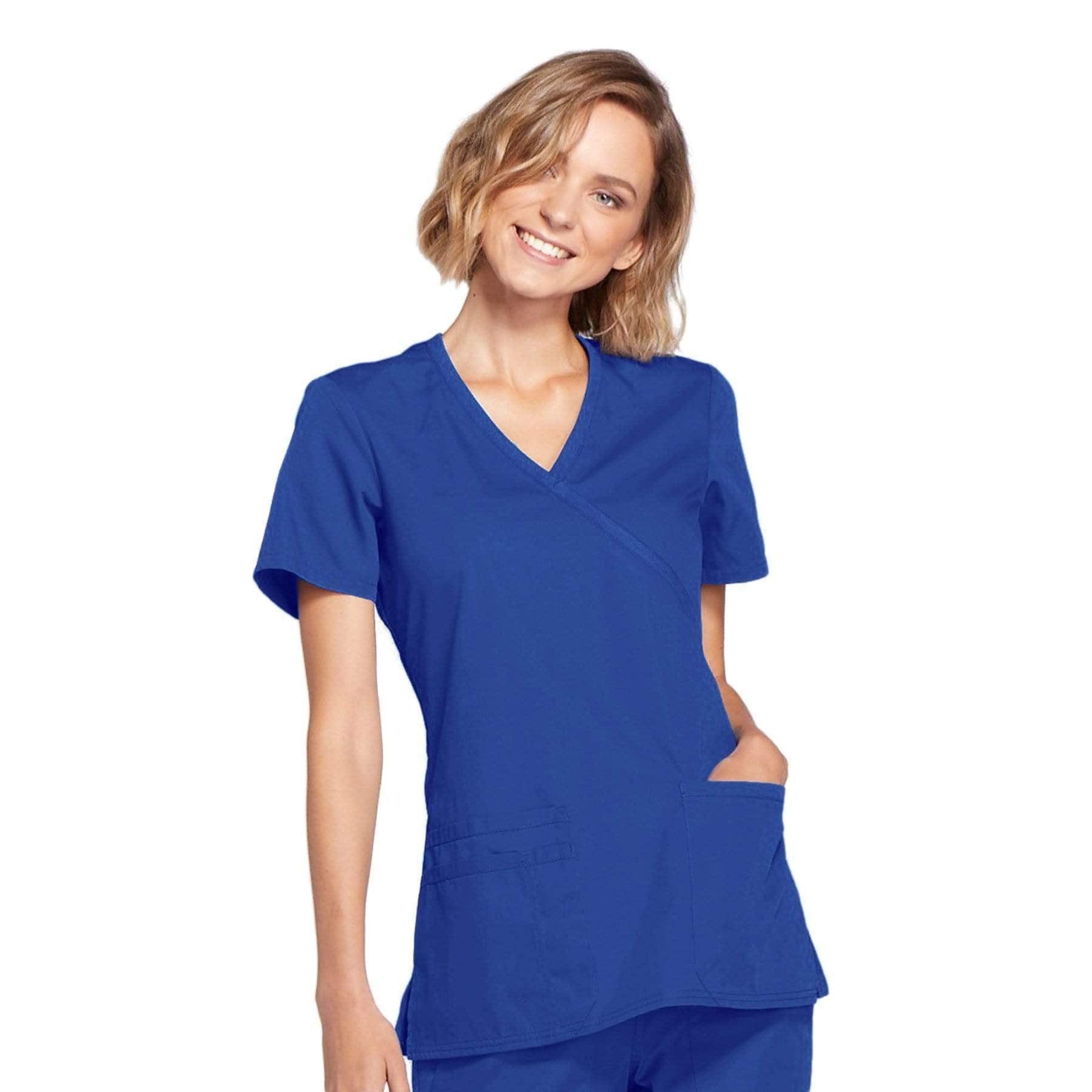 Cherokee Scrubs Top 2XL Cherokee Workwear WW650 Scrubs Top Women's Mock Wrap Royal