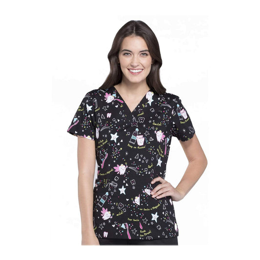 Cherokee Scrubs Top Cherokee Genuine V-Neck Top Tooth Fairy Magic