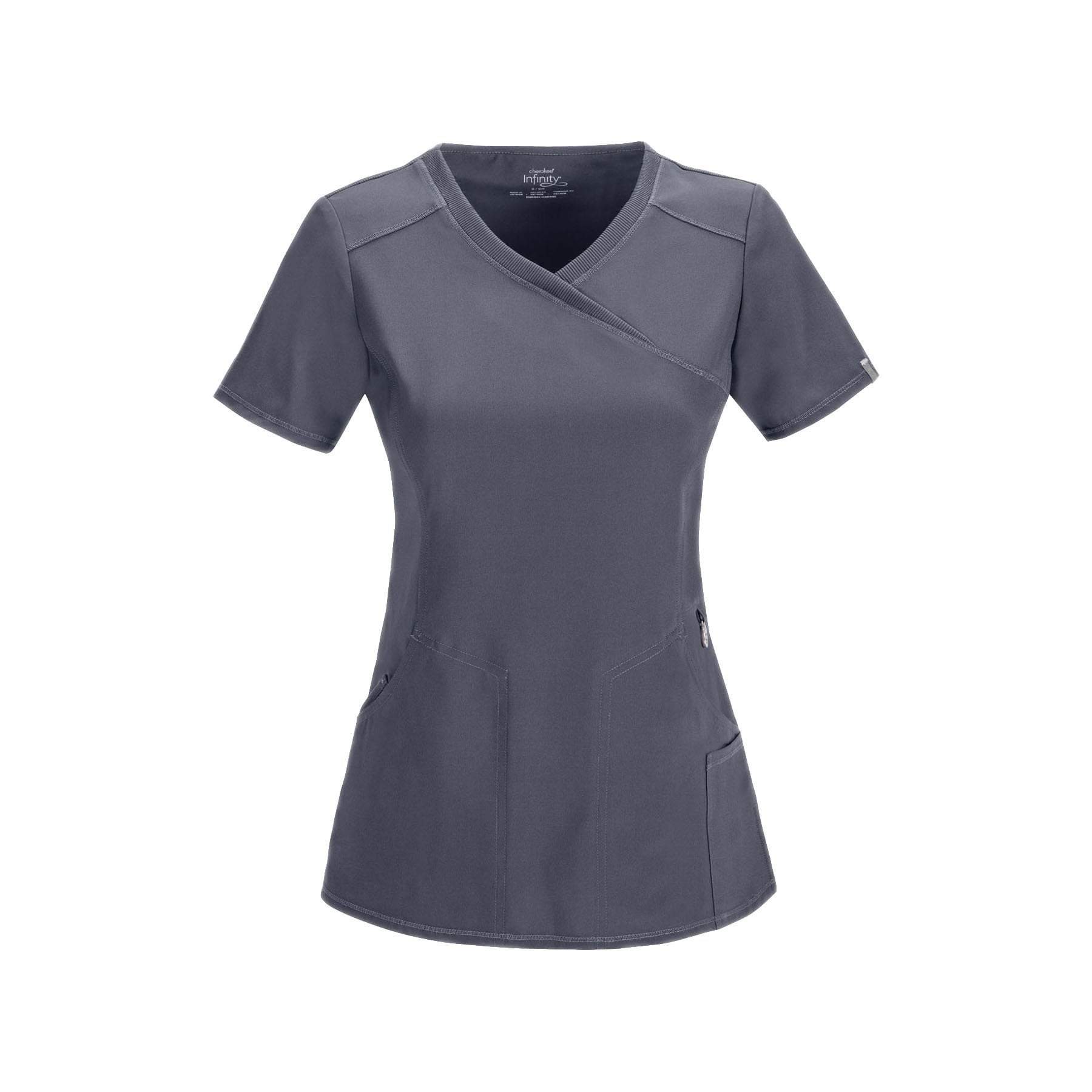 Cherokee Scrub Top Infinity Mock Wrap Top Pewter Top