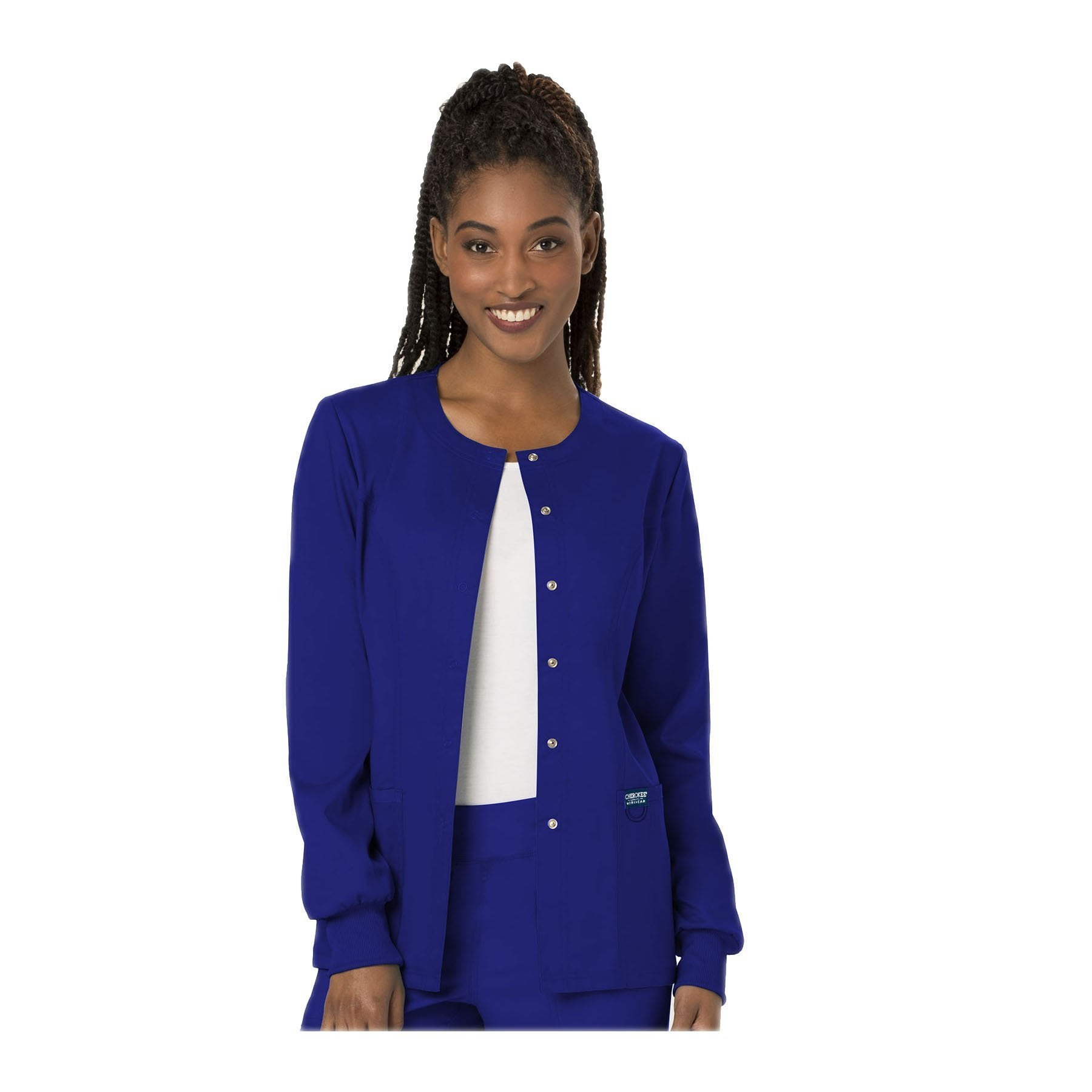 Cherokee Workwear Warm Up Jacket WW Revolution Snap Front Warm-up Jacket Galaxy Blue Warm Up Jacket