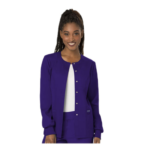 Cherokee Workwear Warm Up Jacket WW Revolution Snap Front Warm-up Jacket Grape Warm Up Jacket