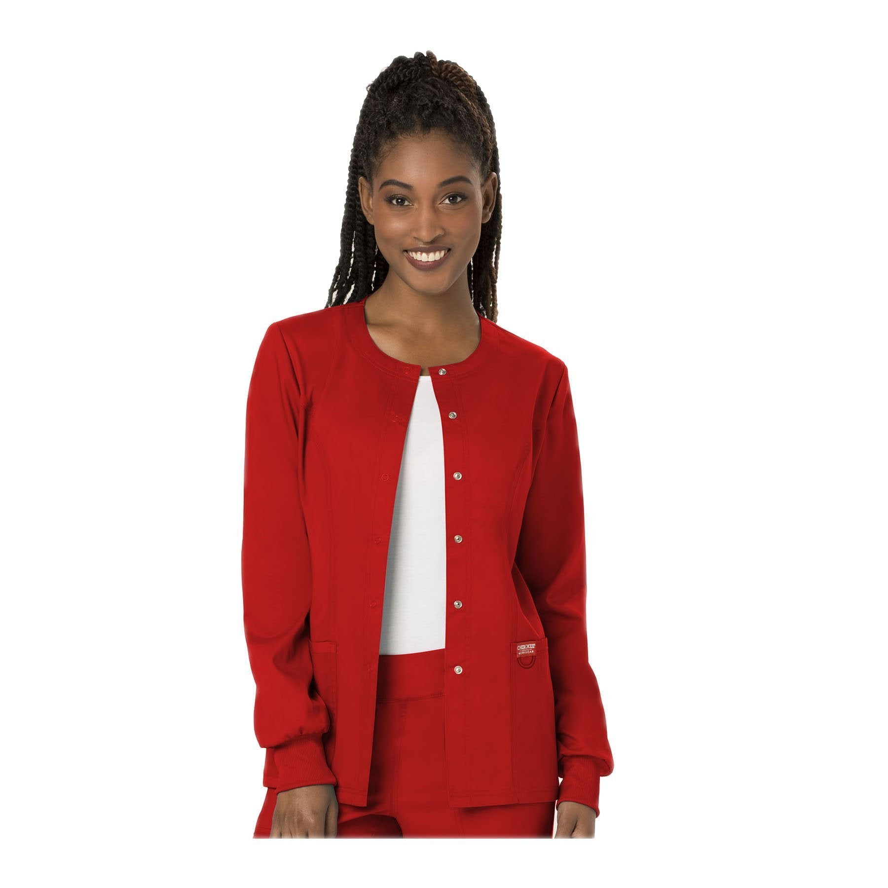 Cherokee Workwear Warm Up Jacket WW Revolution Snap Front Warm-up Jacket Red Warm Up Jacket